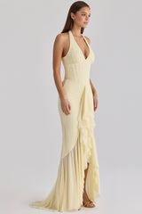 lemon mesh silhouette maxi dress