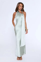 In My Moment Halter Satin Maxi Dress Sage