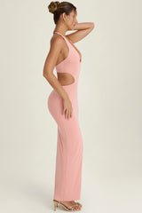 Cut-Out Halterneck Maxi Dress in Apricot Pink