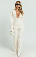 Melissa Pants - Pleat Front Wide Leg Tailored Pants in Cream