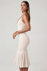 V-Neck Godet Midaxi Dress in Ivory