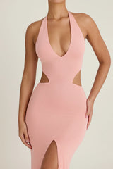 Cut-Out Halterneck Maxi Dress in Apricot Pink