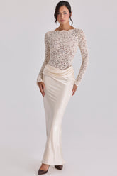 vintage ivory satin draped maxi skirt