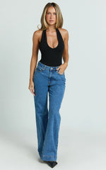 Suzanna Bodysuit - V Neck Halter Bodysuit in Black