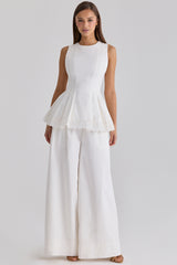 white cotton fitted lace-trim top