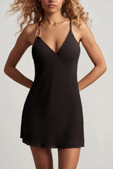 Open-Back A-Line Mini Dress in Black