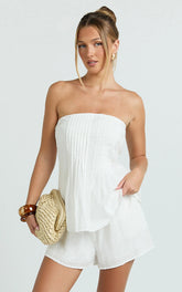Mardie Two Piece Set - Pin Tuck Strapless Top and Short Set in White