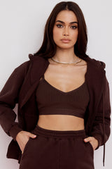 chocolate cotton fleece-back zip through hoodie