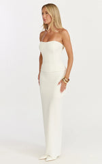 Anya Two Piece Top and Skirt Set - Strapless Fit And Flare Top And Maxi Skirt in Cream