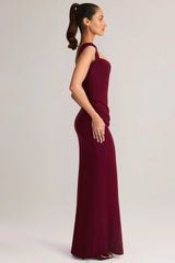 Modal Sweetheart-Neck Cowl-Waist Maxi Dress in Wine