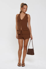 Monochrome Mood Tailored Vest Top Brown