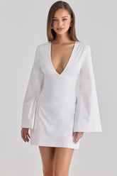white bell sleeve cotton mini dress