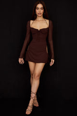 chocolate chiffon cutout halter mini dress