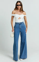 Therese Jeans - High Waist Wide Leg Flare Recycled Denim Jeans in Dark Blue Wash