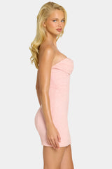 Embellished Strapless Cowl Neck Mini Dress in Blush