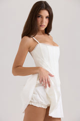 white cotton built-in bloomer shorts mini skirt