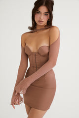 mocha structured corset mini dress