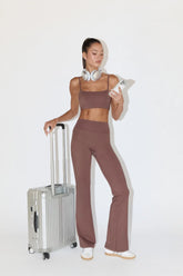 Aurora Pants - High Waist Flared Leggings in Cocoa Bean