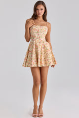 warm rose print cotton flared mini sundress