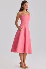 raspberry cotton flared midi sundress