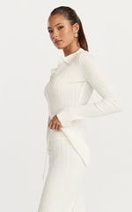 Kelsey Top - Button Through Long Sleeve Knitted Top in Cream