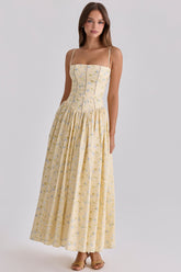 floral lemon print cotton midi sundress