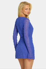 Embellished Wrap Over A-Line Mini Dress in Sapphire