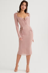 blush cutout midi dress