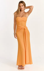 Aria Midi Dress - Strapless Tie Waist Dress in Orange