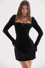 black velvet halter mini dress