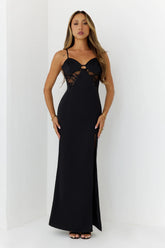 Satin Lace Nights Maxi Dress Black