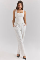 white pinstripe high waist tailored trousers