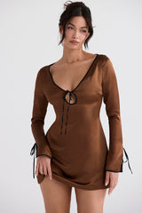 copper satin mini dress