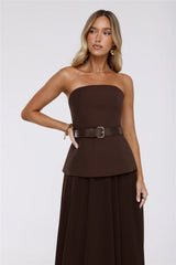 Crisp Lines Strapless Top Brown
