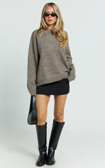 Amanda Top - Crew Neck Long Sleeve Knit Sweater in Mushroom