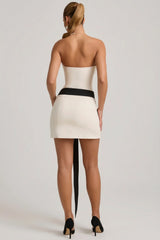 Strapless Bow-Detail A-Line Mini Dress in Ivory