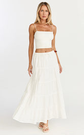 Aurora Maxi Skirt - Low Rise Tiered Maxi Skirt in Off White