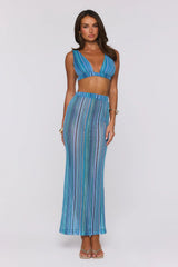 Ocean Bloomette Knit Maxi Skirt Blue