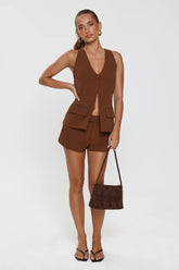 Monochrome Mood Tailored Vest Top Brown