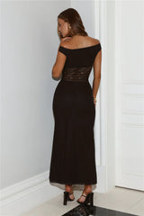 Lace Bodice Off Shoulder Maxi Dress Black