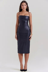 black vegan leather lace back dress