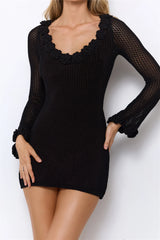 Rosy World Long Sleeve Knit Mini Dress Black