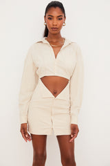 beige linen cutout shirt dress