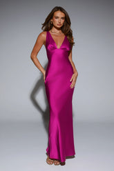 Polished Affair Satin Maxi Dress Berry