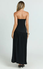 Nadiane Midi Dress - Strapless Asymmetric Drop Waist Dress in Black