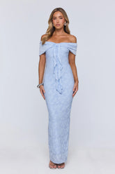Sunshine Pop Off Shoulder Maxi Dress Blue