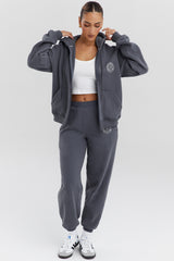 slate cotton fleece-back zip through hoodie