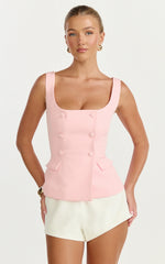 Melissa Top - Sleeveless Double Breasted Vest Top in Baby Pink