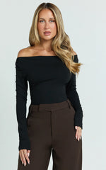 Tisdale Top - Boat Neck Long Sleeve Top in Black