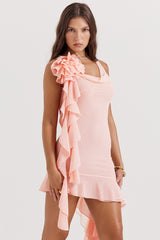 soft apricot ruffle mini dress